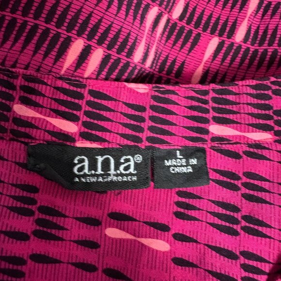 ANA Womens V-Neck Top Womens Size Large Fuchsia Black Patterned Colorful Casual - Picture 5 of 8